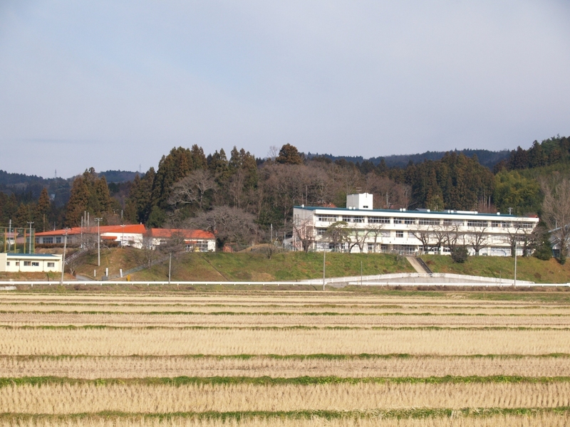 青い屋根の小学校と赤い屋根の保育園の間の奥に白幡神社という八幡神社があります。